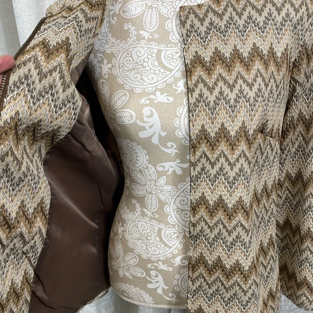 Alfred Dunner Chevron Blazer Jacket Women’s 14 Gold Metallic Accents